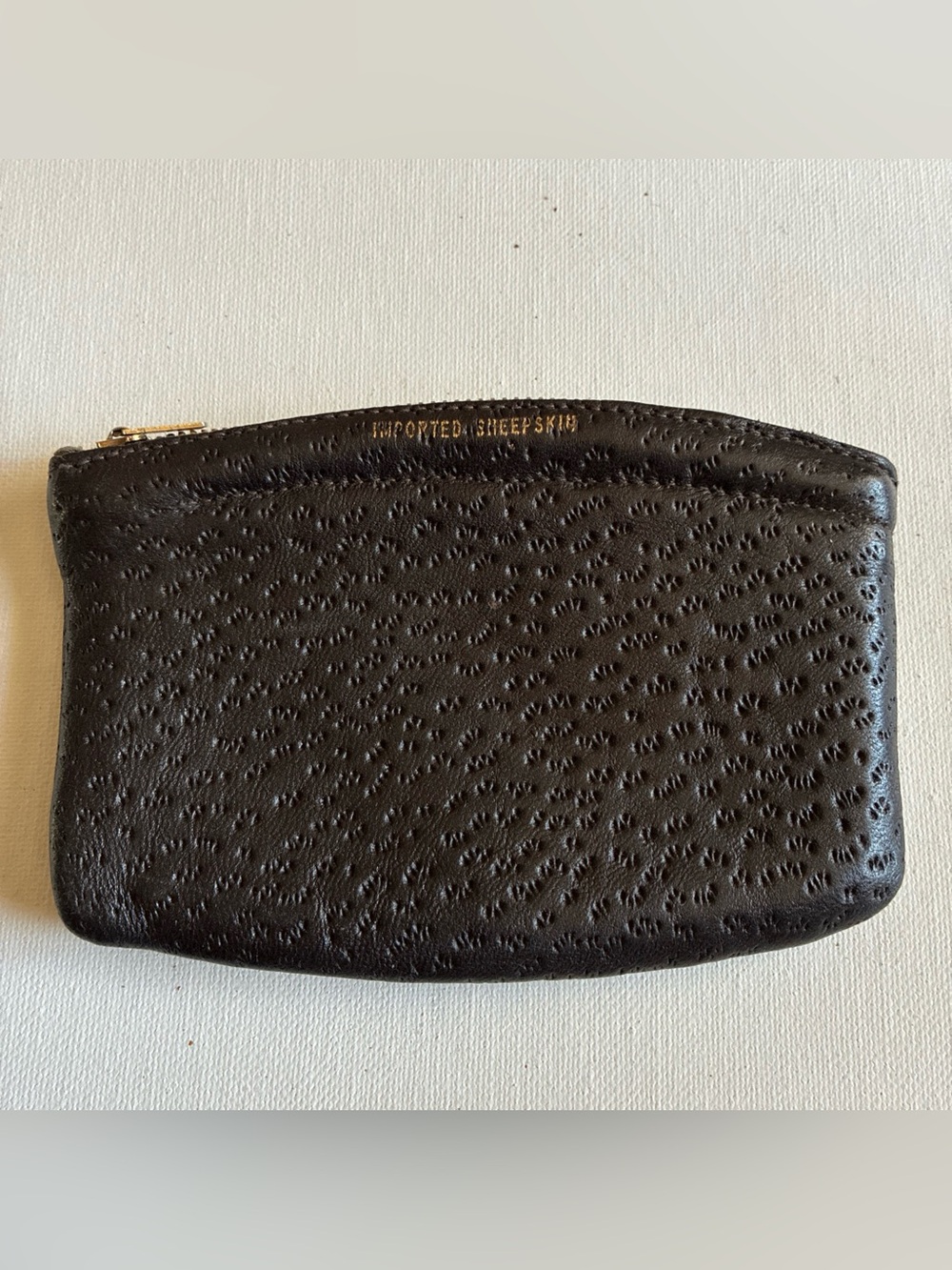 VNTG 1940s-Rogers Air Tite-Tobacco Pouch Imported Sheepskin Dark Brown Gold Zip